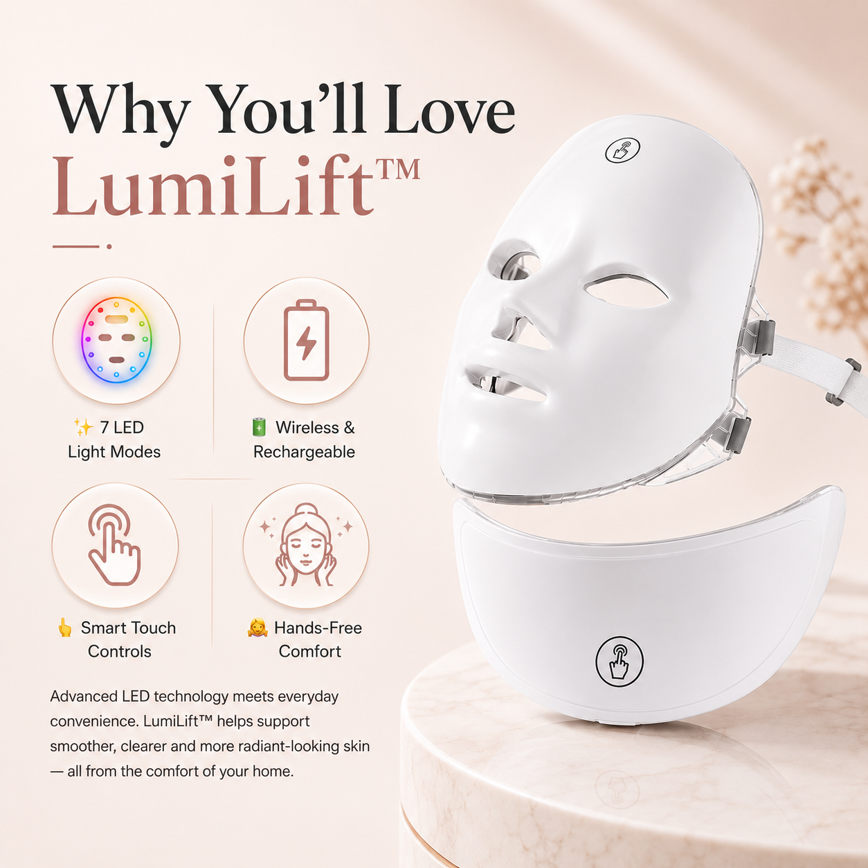 LumiLift™ 7-in-1 LED Face & Neck Therapy Mask | Wireless Light Therapy Beauty Device