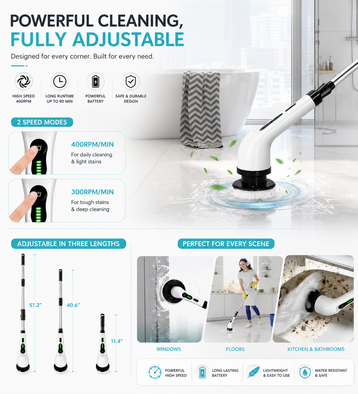 SparkScrub Pro – 9-in-1 Cordless Electric Spin Scrubber