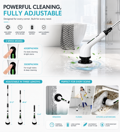 SparkScrub Pro – 9-in-1 Cordless Electric Spin Scrubber