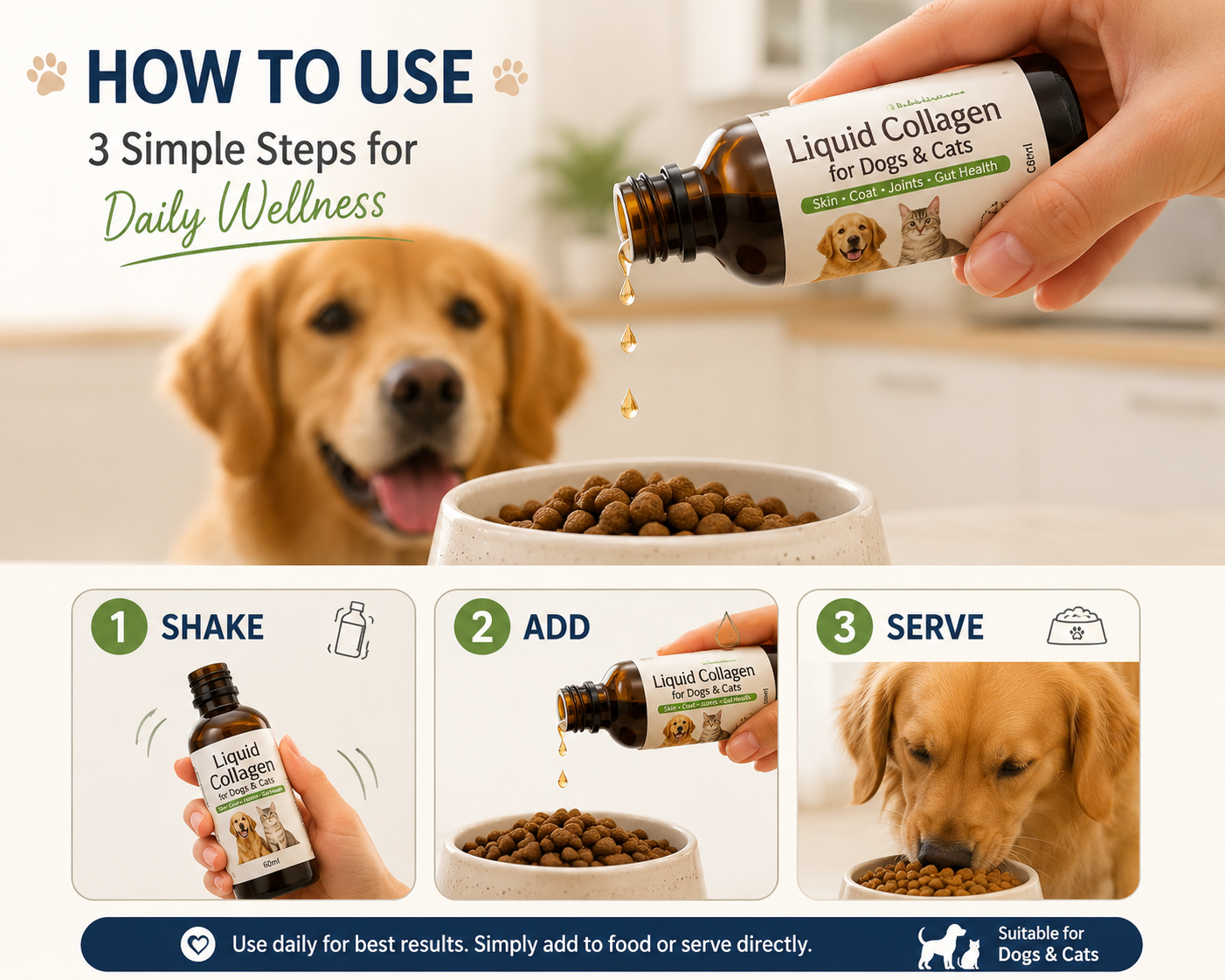 Liquid Collagen Drops for Dogs & Cats – Suitable for All Breeds & Ages