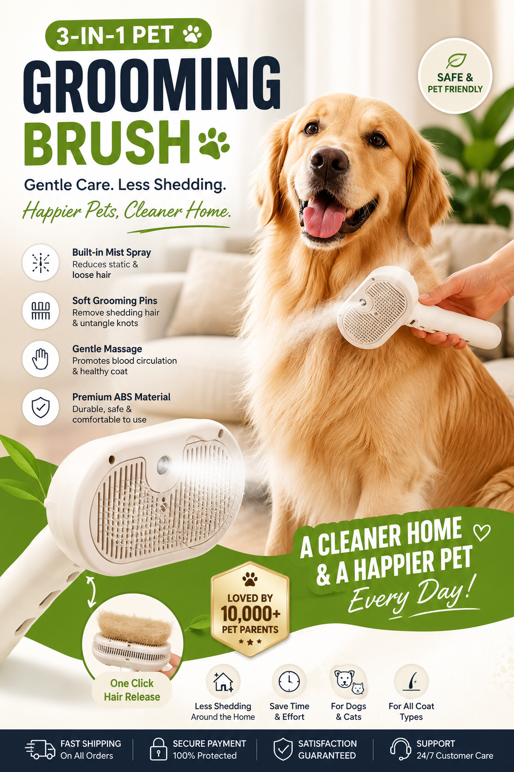 VapoBrush™ 3-in-1 Steam Pet Grooming Comb