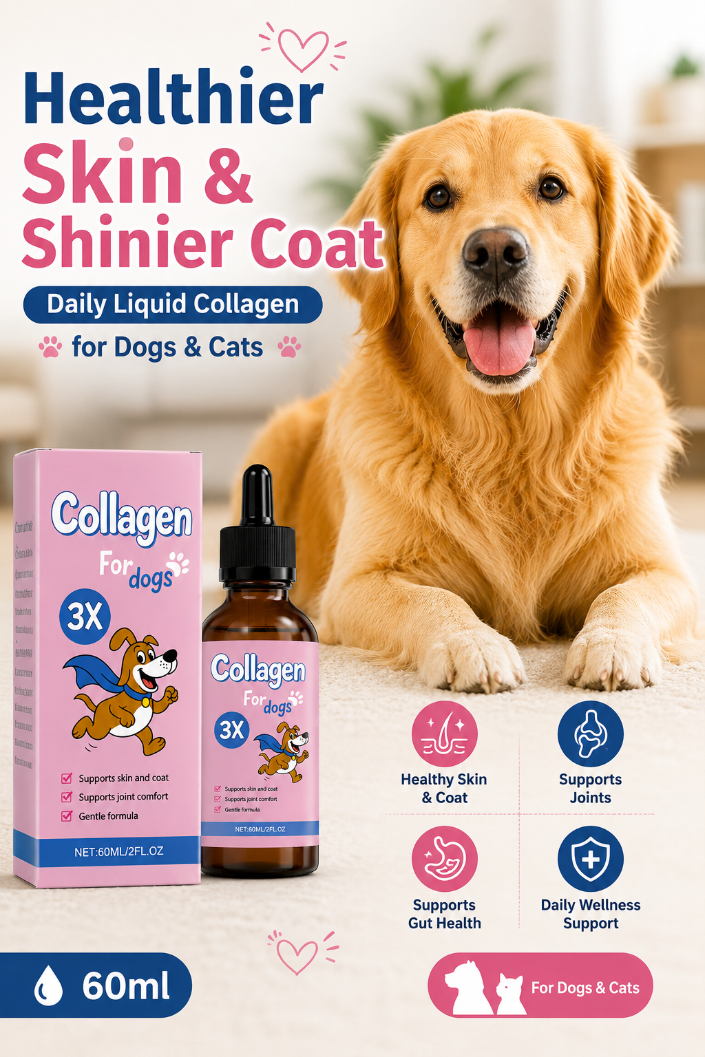 Liquid Collagen Drops for Dogs & Cats – Suitable for All Breeds & Ages